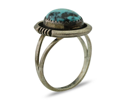 Navajo Ring 925 Silver Natural Mined Blue Turquoise Native American Artist C80s