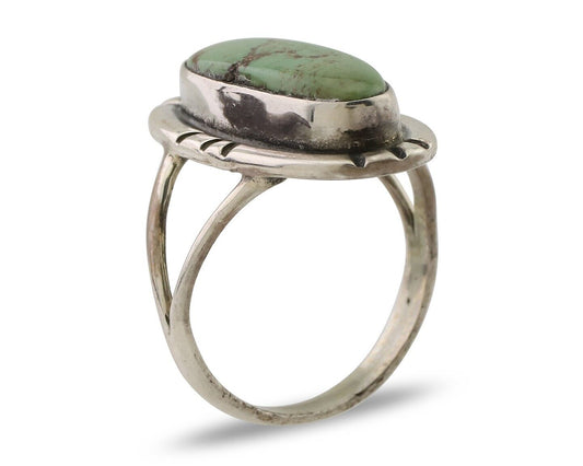 Navajo Handmade Ring 925 Silver Green Turquoise Artist Signed Kachina C.80's