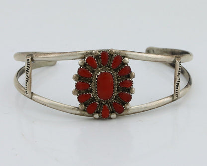 Zuni Bracelet 925 Silver Natural Red Coral Artist Signed J BESSELEN C.80's