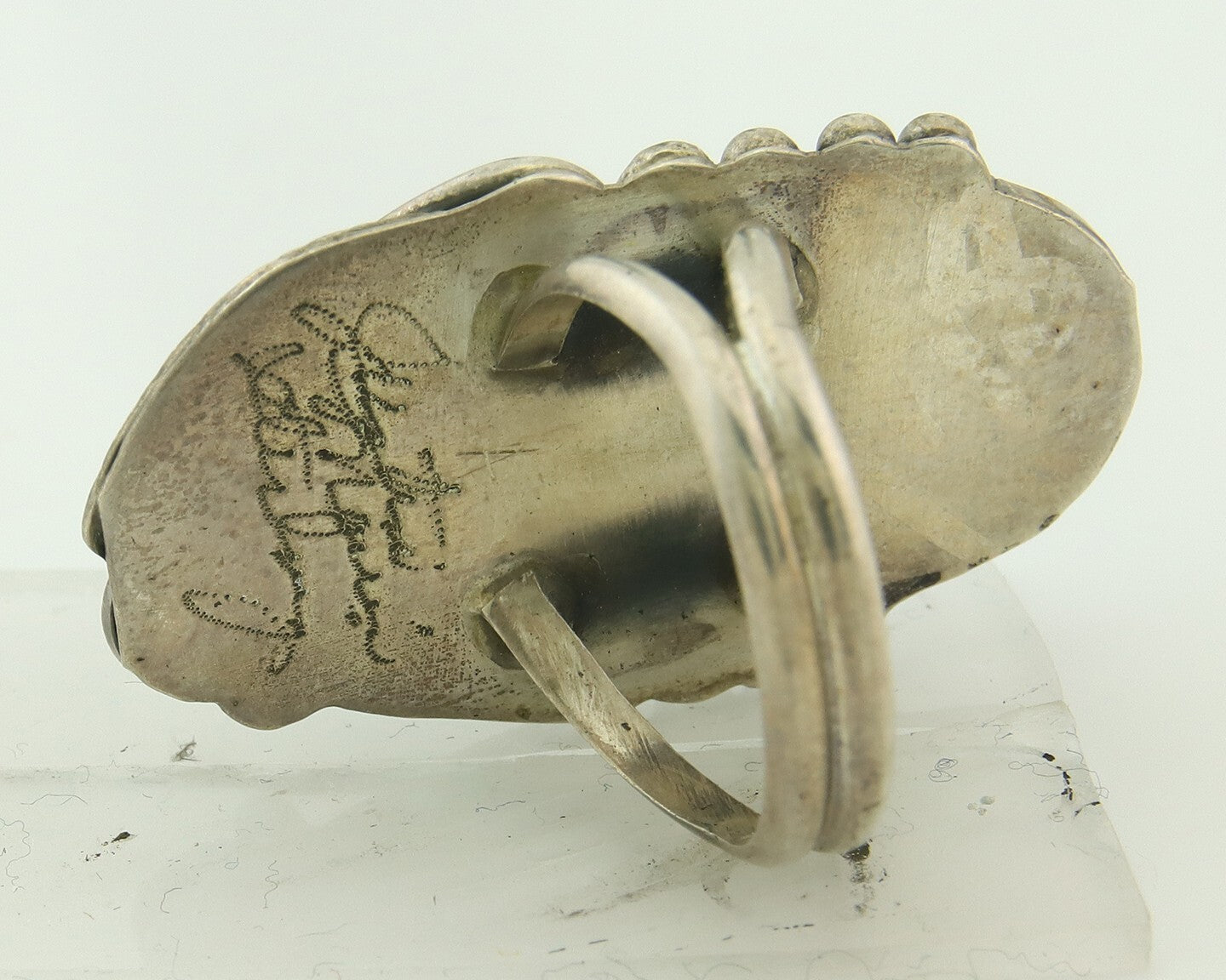 Vintage Navajo Ring 925 Sterling Silver Turquoise Handmade Signed JM Size 7.0