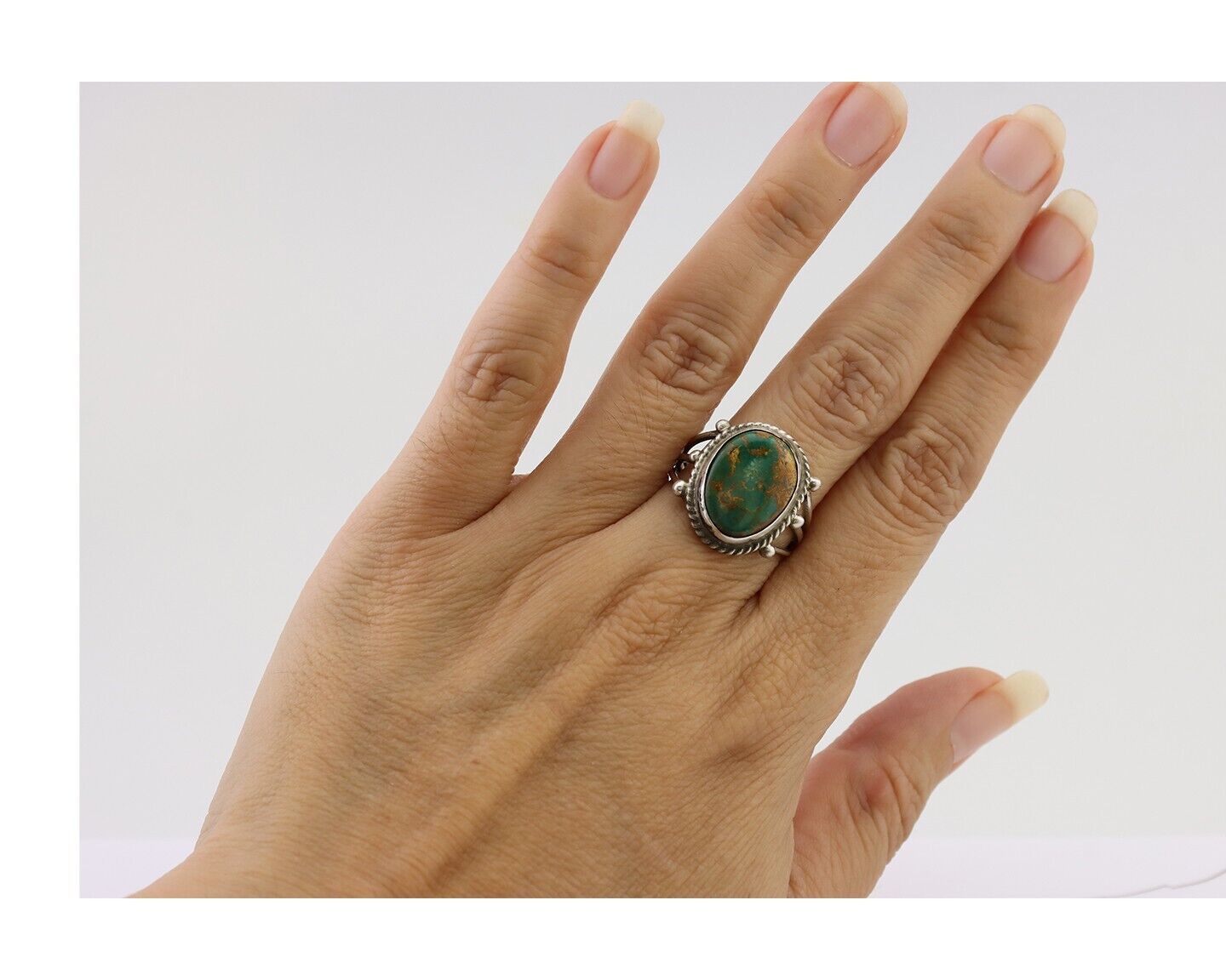 Navajo Ring 925 Silver Natural Turquoise Native American Artist C.80's