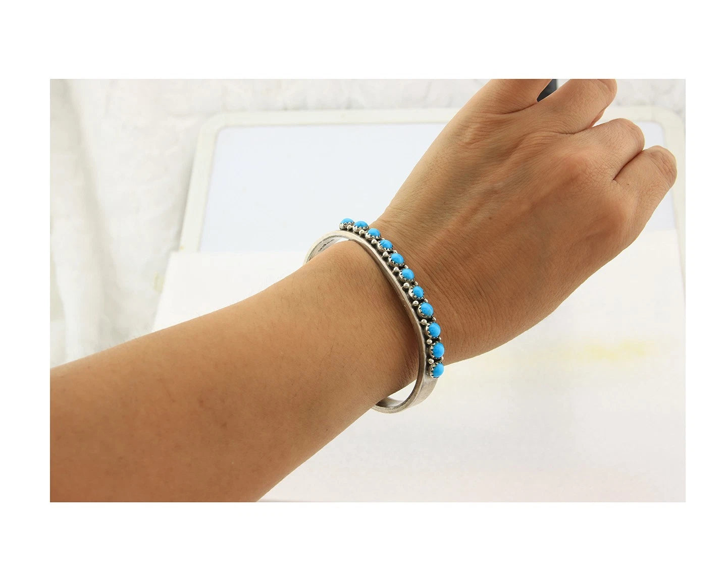 Navajo Cuff Bracelet Sterling Silver Authentic Turquoise Signed Livingston