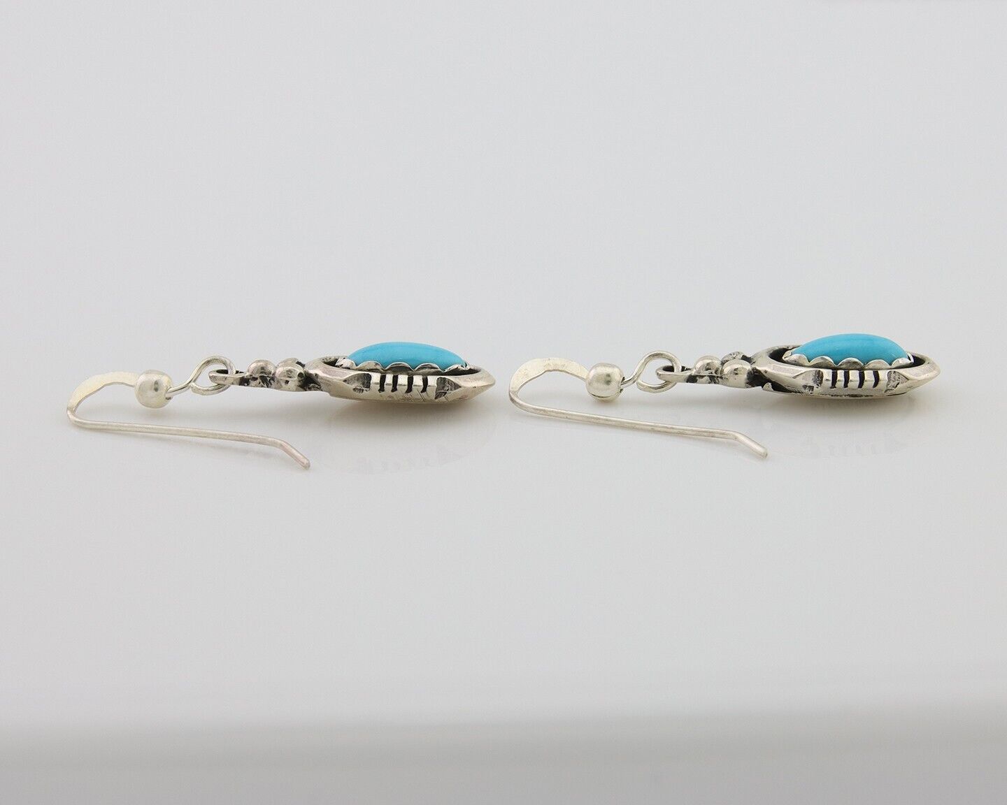 Navajo Dangle Earrings 925 Silver Sleeping Beauty Native Artist C80s