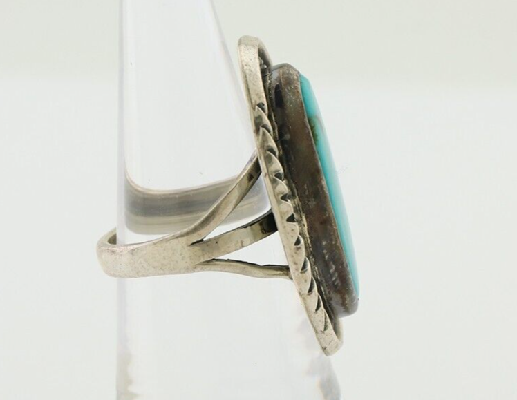 Navajo Ring 925 Silver Kingman Turquoise Signed M Begay C.80's