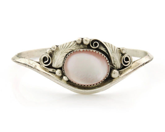 Navajo Cuff Bracelet Sterling Silver Authentic Pink Muscle Signed Justin Morris