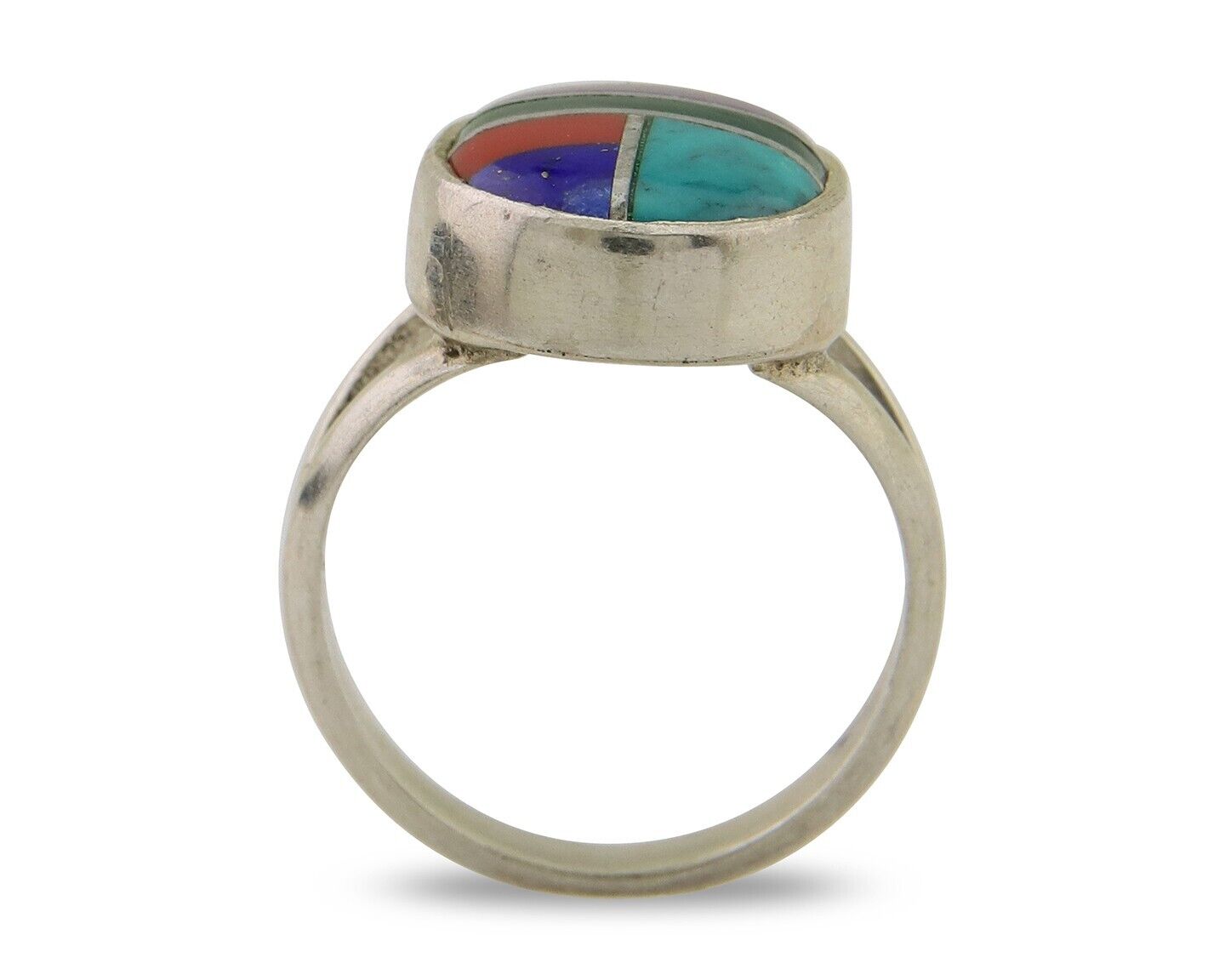 Navajo Ring 925 Sterling Silver Natural Gemstones Artist Signed Sunrise C.80's