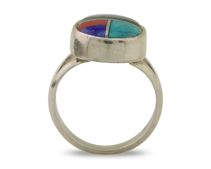 Navajo Ring 925 Sterling Silver Natural Gemstones Artist Signed Sunrise C.80's