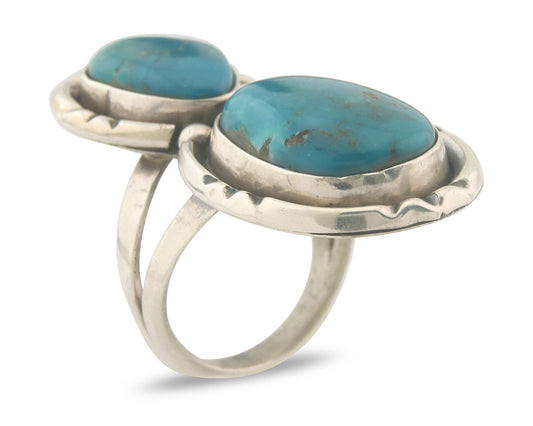 Vintage Navajo Ring 925 Sterling Authentic Turquoise Signed P Size 5.0