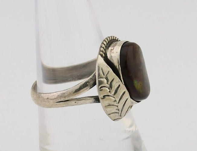 Navajo Handmade Ring 925 Silver Natural Fire Opal Native Artist Size 7.25 C.80's