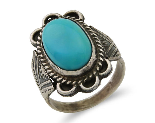 Navajo Ring 925 Sterling Silver Natural Turquoise Native American Artist C.80's