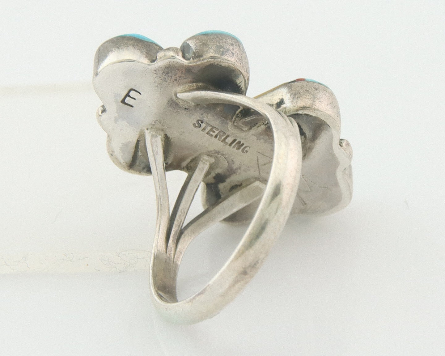 Vintage Navajo Ring 925 Sterling Gemstone Signed E. Sunburst Size 6