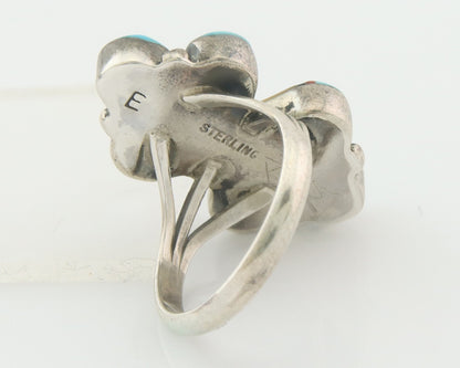 Vintage Navajo Ring 925 Sterling Gemstone Signed E. Sunburst Size 6