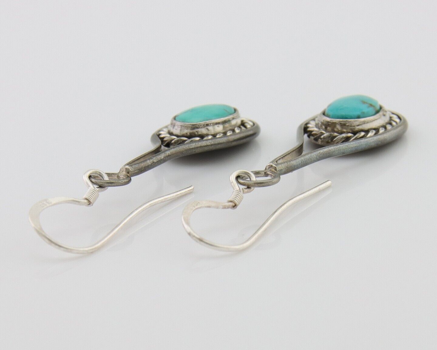 Navajo Dangle Earrings 925 Silver Natural Turquoise Native American Artist C.80s