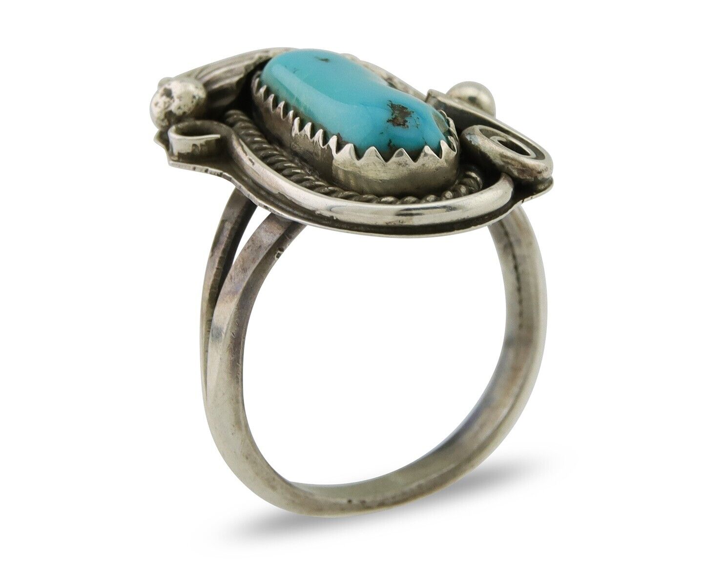 Navajo Ring .925 Silver Natural Slab Turquoise Signed Justin Morris C.80's