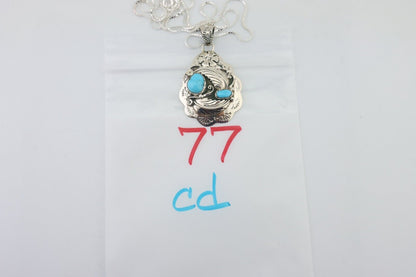 Navajo Necklace 925 Silver Turquoise Native Artist Signed Wilbert Benally C.80's