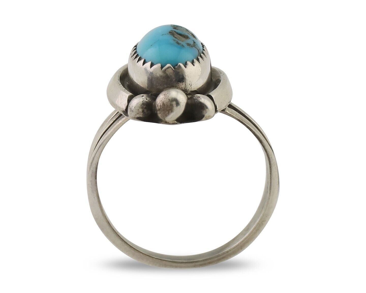 Navajo Ring 925 Silver Sleeping Beauty Turquoise Artist Signed SC C.80's