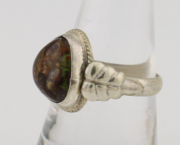 Navajo Handmade Ring 925 Silver Natural Fire Opal Native Artist Size 8.5 C.80's