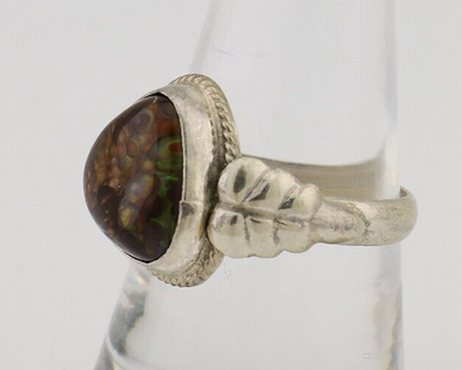 Navajo Handmade Ring 925 Silver Natural Fire Opal Native Artist Size 8.5 C.80's