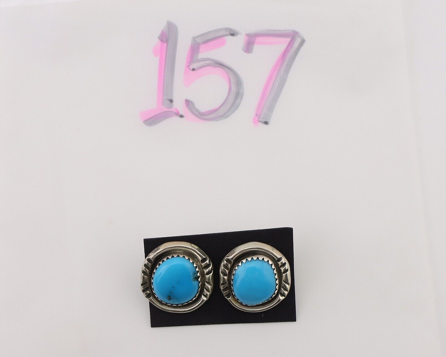 Navajo Earrings 925 Silver Natural Blue Turquoise Native American Artist C.80s