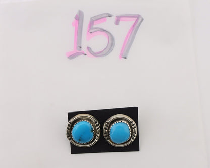 Navajo Earrings 925 Silver Natural Blue Turquoise Native American Artist C.80s