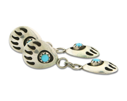 Navajo Earrings 925 Silver Dangle Paw Turquoise Native American Artist C.80's