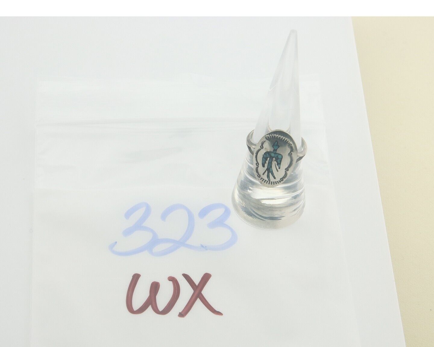 Navajo Ring 925 Sterling Natural Chip Inlay Blue Turquoise C.80's Size 7.75