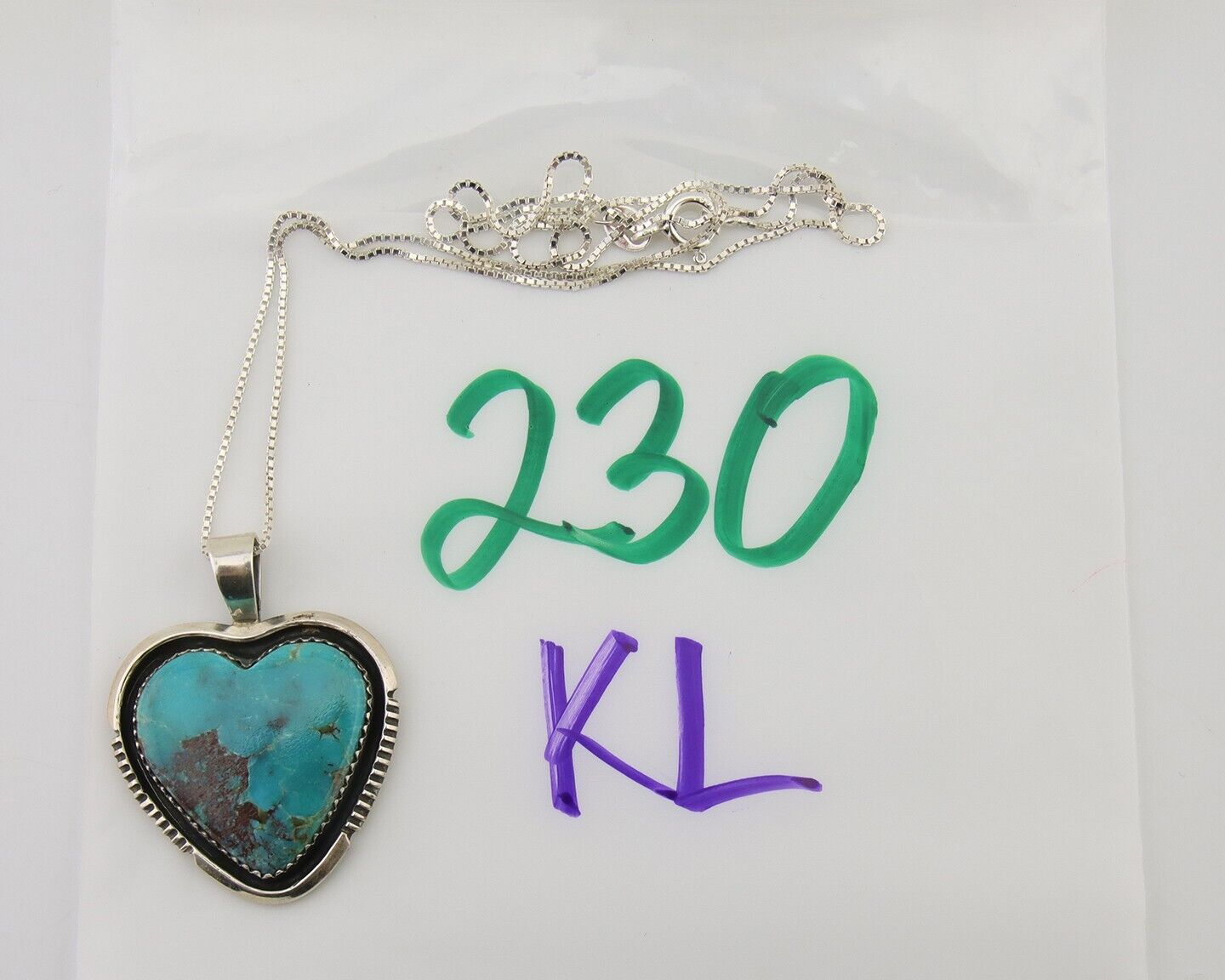 Navajo Heart Necklace 925 Silver Natural Turquoise Signed William Denetdale C80s
