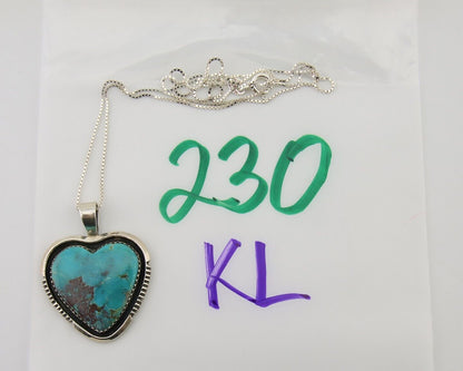 Navajo Heart Necklace 925 Silver Natural Turquoise Signed William Denetdale C80s