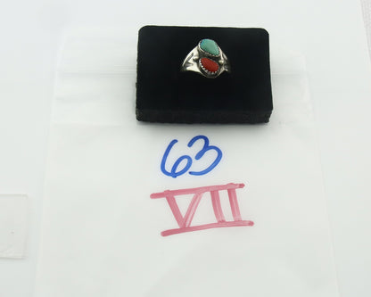 Vintage Navajo Ring 925 Sterling Silver Natural Gemstone Authentic Size 7.5