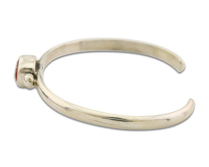 Navajo Bracelet .925 Silver Natural Red Coral Cuff Native American Artist C.80's