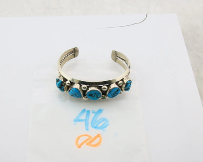 Navajo Cuff Bracelet Sterling Silver Vintage Turquoise Signed H
