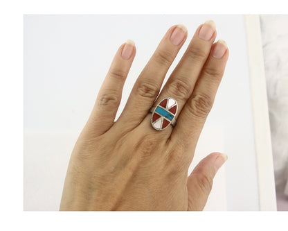 Vintage Zuni Ring Sterling Silver Authentic Gemstone Handmade Size 6.5