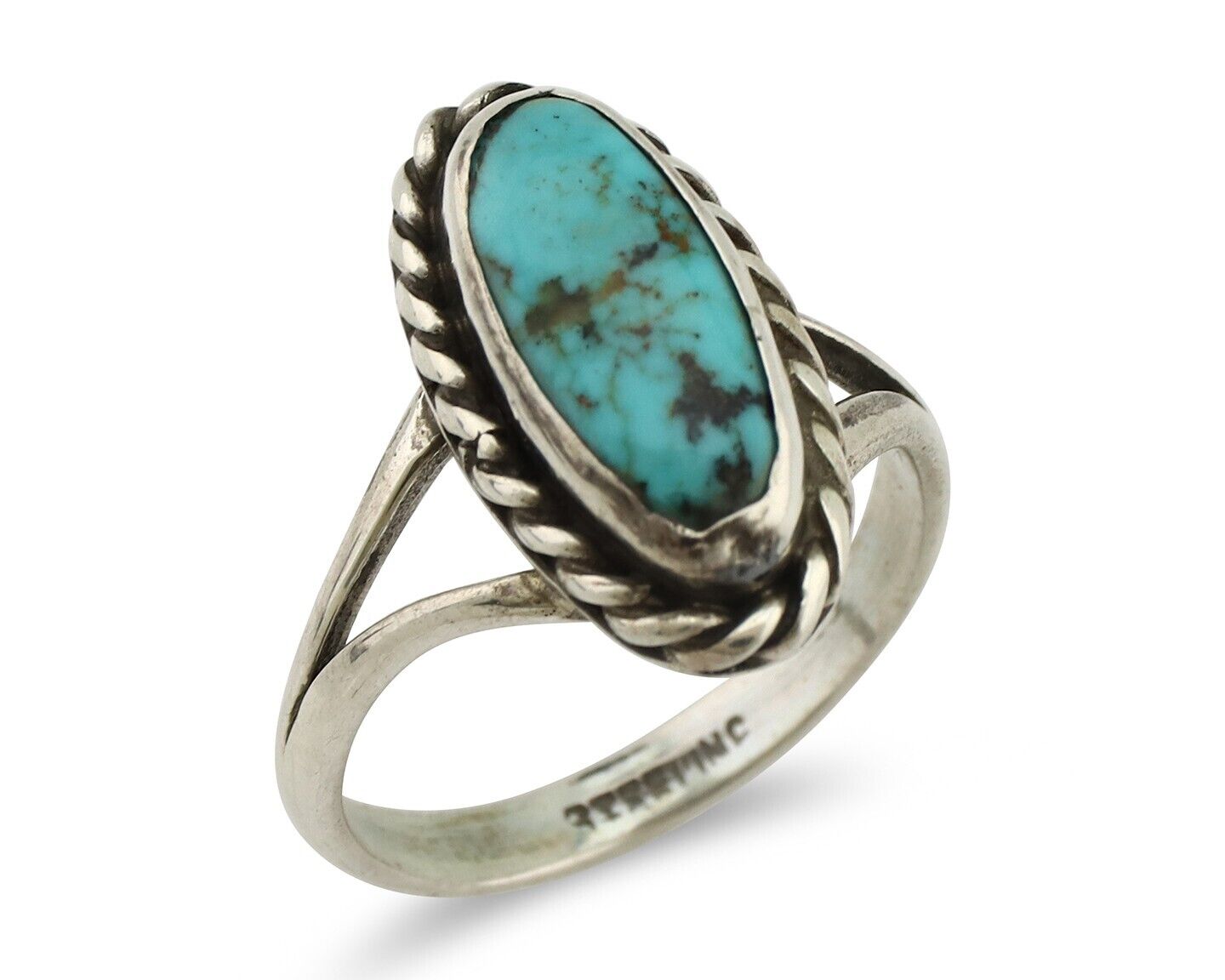 Navajo Ring 925 Silver Kingman Turquoise Native American Artist C.80's