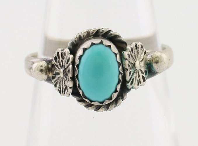 Navajo Ring 925 Silver Kingman Turquoise Native American Artist Made In 1985