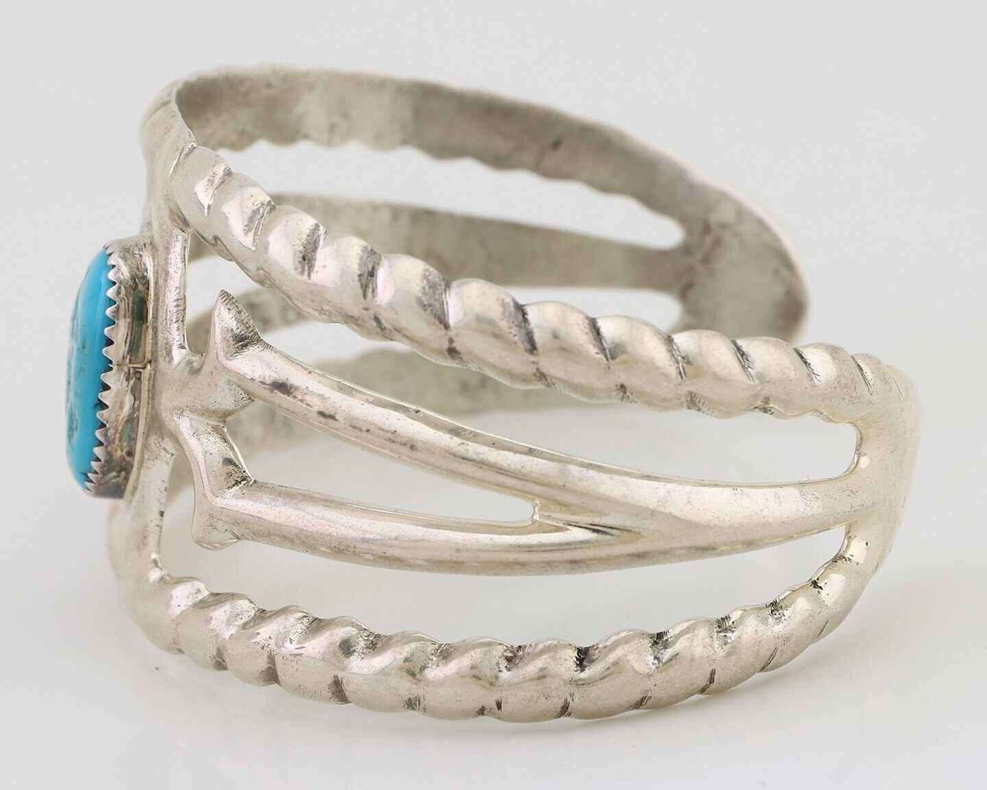 Navajo Sand Cast Cuff Bracelet 925 Silver Natural Turquoise Native Artist C.80's