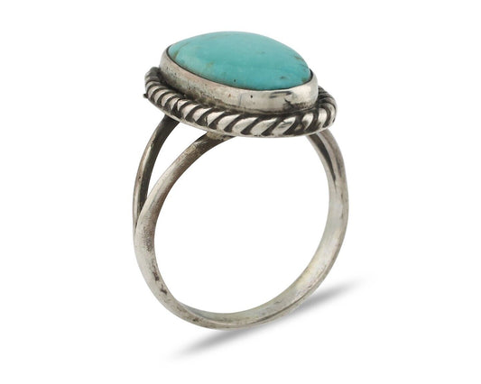 Navajo Ring 925 Silver Natural Kingman Turquoise Signed M Montoya C.80's
