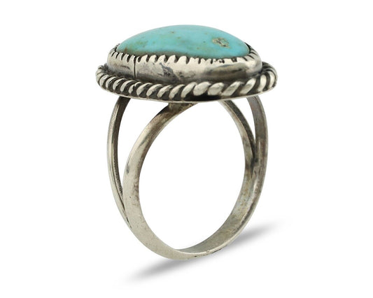 Navajo Ring 925 Silver Kingman Turquoise Native American Artist C.80's