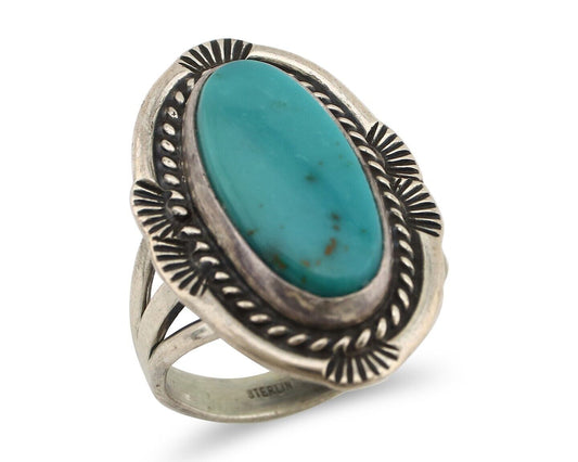 Navajo Ring 925 Silver Natural Turquoise Native Artist Signed M Begay C.80's