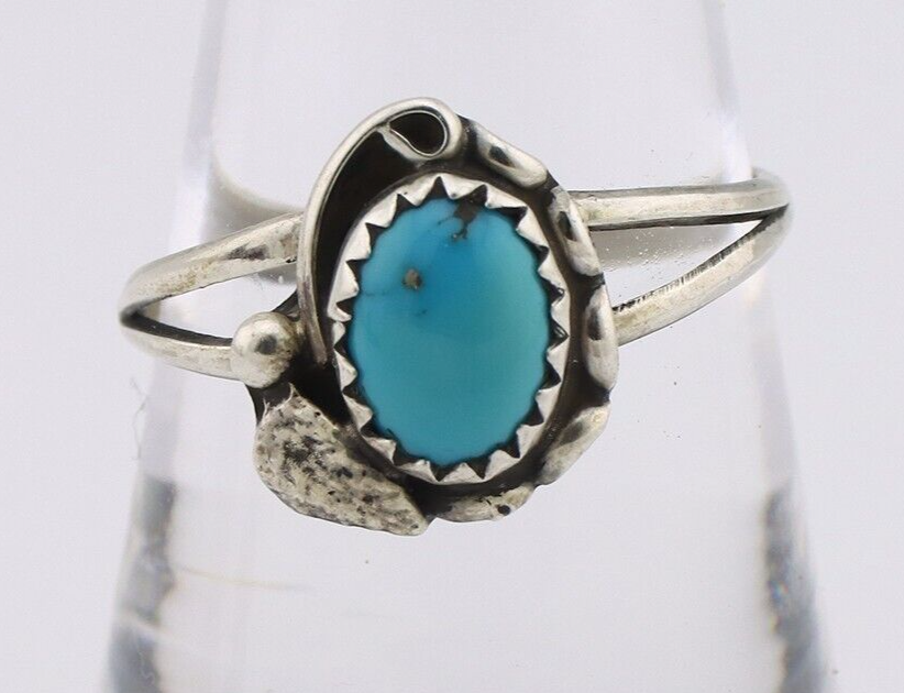 Navajo Ring 925 Silver Sleeping Beauty Turquoise Native American Artist C.80's