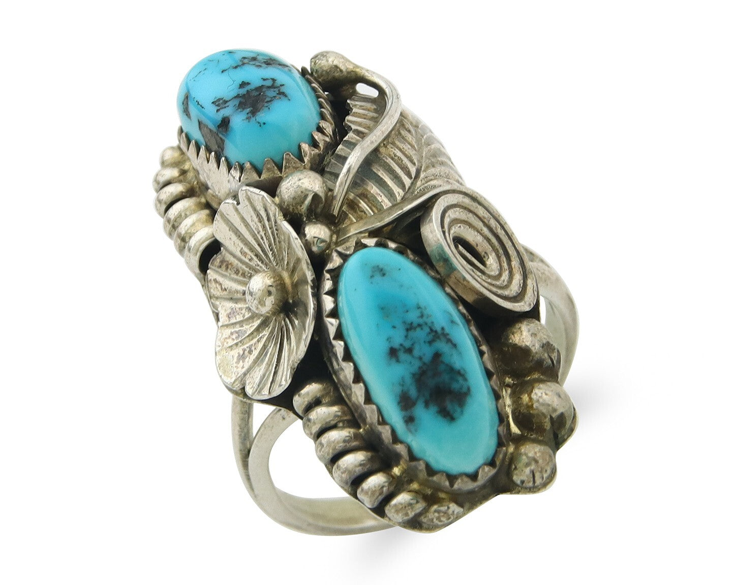 Vintage Navajo Ring Sterling Silver Authentic Turquoise Signed Max C Size 7.75