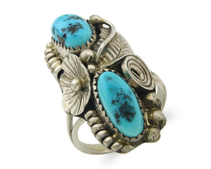 Vintage Navajo Ring Sterling Silver Authentic Turquoise Signed Max C Size 7.75