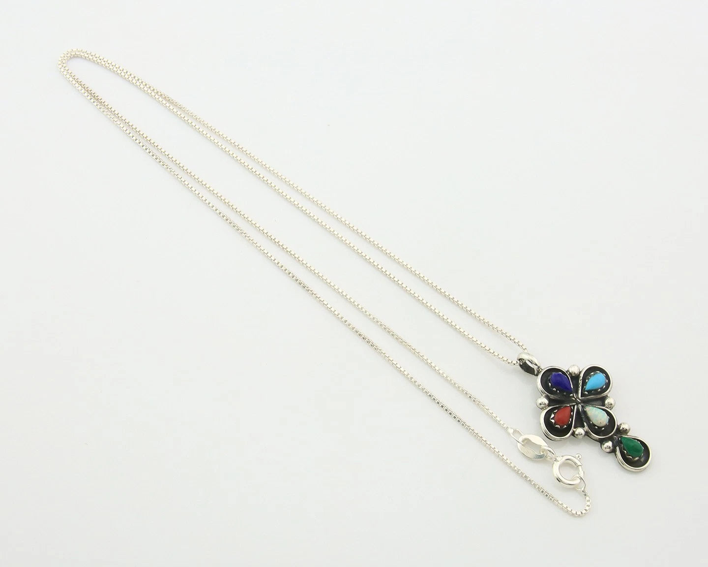 Navajo Cross Necklace Sterling Silver Natural Gemstones Artist Signed SL