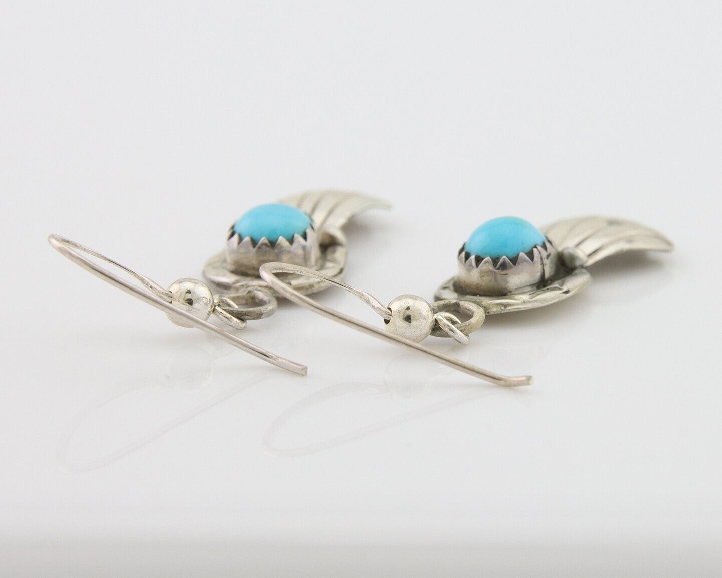 Navajo Earrings 925 Silver Blue Turquoise Artist Signed Kee Tsosie C.80's