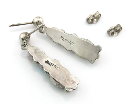 Navajo Dangle Earrings Sterling Silver Natural Gemstones Vintage Handmade