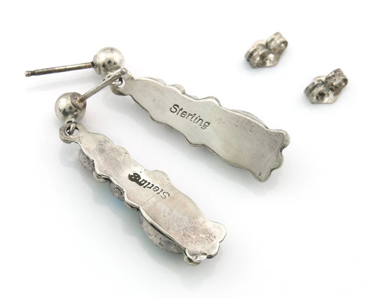 Navajo Dangle Earrings Sterling Silver Natural Gemstones Vintage Handmade