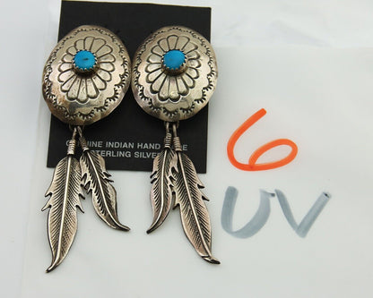 Navajo Earrings 925 Silver Turquoise Native American Artist C.80's