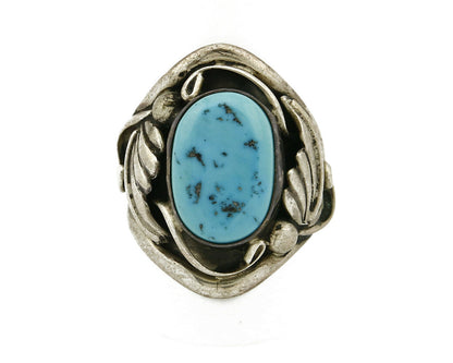 Men's Navajo Ring .925 Silver Natural Turquoise Handmade C.80's Signed CP