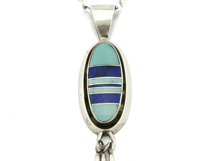 Navajo 1980's Nugget Gallery Turquoise & Lapis .925 Silver Handmade Pendant