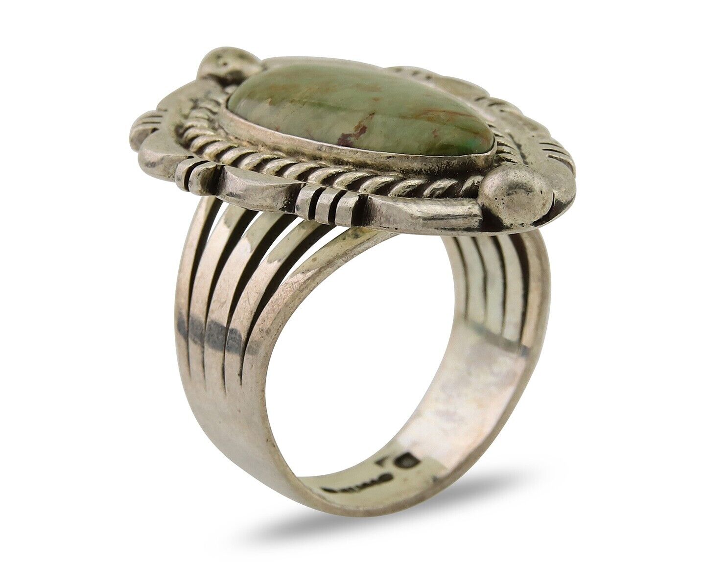 Navajo Ring 925 Sterling Silver Natural Green Turquoise Signed DC C.80's