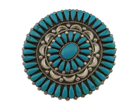 Navajo Pin Pendant 925 Silver Blue Turquoise Native American Artist C.80's